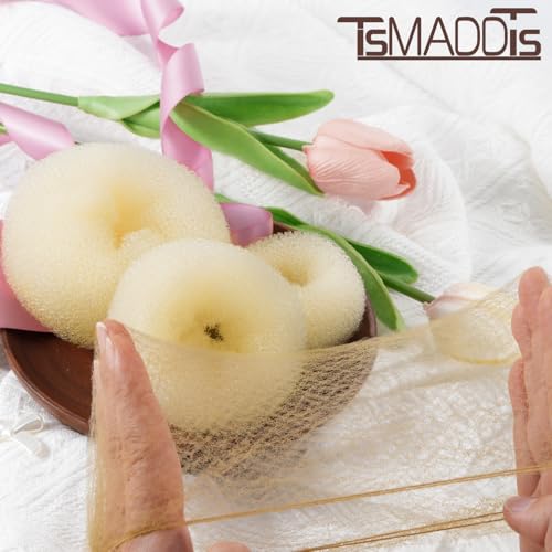 TsMADDTs Blonde Hair Bun Set, 8 Donut Bun with 2 Large, 2 Middle, 4 Small, 10 Hair Nets for Women, 40 U Shaped Pins, 5 Elastic Bands for Short and Thin Hair
