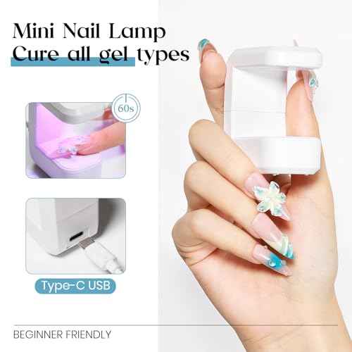 MIZHSE Solid Builder Nail Gel 3D Nail Gel and Rhinestone Glue for Nails Kit, Clear Sculpting Hard Carving Gels Builder Modeling Gels, No Wipe Kit Soak Off U V LED Nails Art Manicure Home