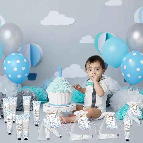 50 Sets Blue Flower Baby Shower Hand Cream Set, Favors Party for Guests Bridal Wedding Gift Bulk Baby Shower Travel Size Hand Cream Blue Flower with Thank You Card and Organza Gift Bags(blue flower)