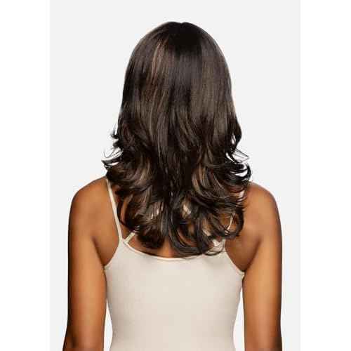 Vivica A. Fox BRIE-V, Futura Synthetic Heat Resistant Fiber, Pure Comfort Cap, Straight Top Style with Layered Loose Curl Flip Full Wig (P4/27/30)
