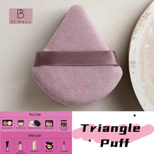 BS-MALL Travel Makeup Brushes Premium Synthetic Foundation Powder Concealers Eye Shadows 7 PCS with Triangle Puff & Storage Bag (Rose Pink)