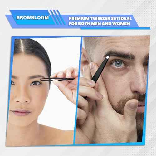 4Piece Set of Professional Tweezers for Women Facial Hair, Black Stainless Steel Precision Tweezer for Ingrown Hair, Eyebrow Tweezers for Men Comes in Carrying Pouch (Black Set)