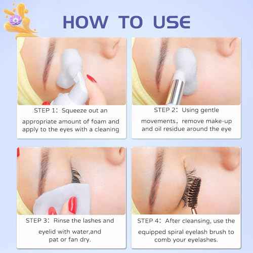 Vemofoper Lash Shampoo for Lash Extensions, Eyelash Extension Cleanser 60ml + Rinse Bottle + Brushes, Lash Bath for Eyelash Extensions, Lash Cleaner, Paraben & Sulfate Free, Salon and Home Use