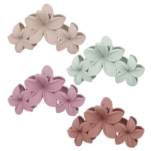 Colorful Plumeria Hawaiian Flower Hair Clips for Women - 4PCS Large Claw Clips for Thick Hair with Strong Hold, Beach Hair Accessories