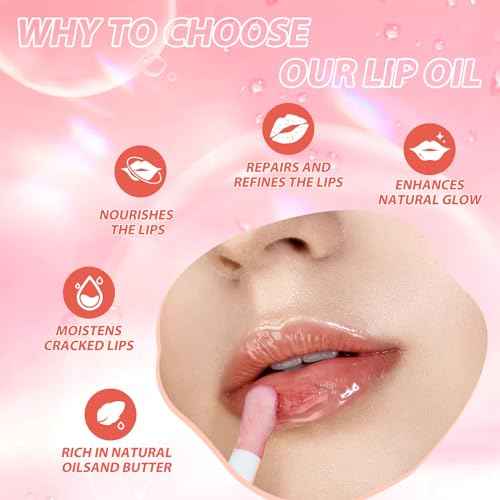 LANGMANNI Lip Oil,No-Sticky Gloss Lip Balm Lip Care,Fruit Flavoured Lip Oil For Dry Lip's Moisturizing Hydrating And Nourishing (Strawberry+Coco)