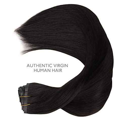 WENNALIFE Seamless Clip In Hair Extensions, 18 Inch 130g 7pcs Natural Black Hair Extensions Clip in Human Hair Invisible PU Skin Weft Natural Remy Human Hair Extensions