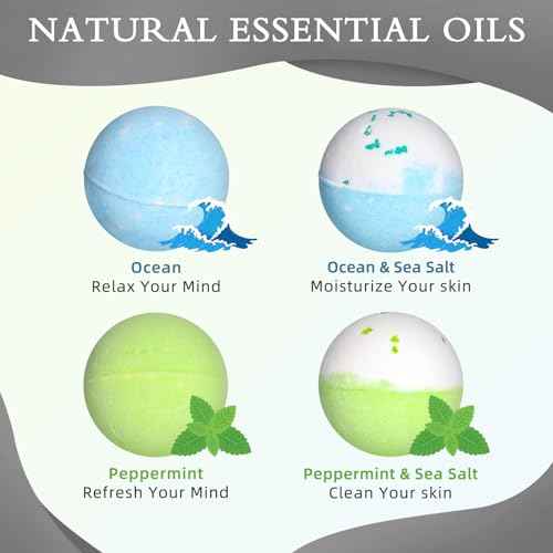 4 Pcs Bath Bombs for Men, Handmade Large Bath Bomb for Bubble&Spa Bath,Organic Essential Oil Bathbombs with Natural Ingredients Relaxing Scents,Great Gift Set for Him,Father,Husband,Boy Friend