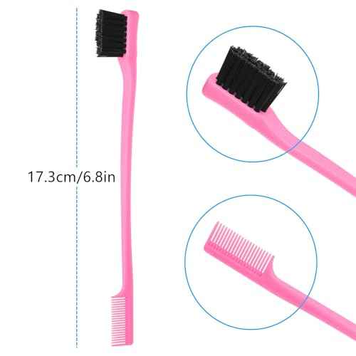 6Pack Double Sided Edge Control Hair Brush Professional Edge Control Hair Brush Comb Set, Dual-Sided Bristle Design, Pink Purple Black