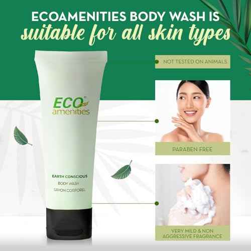 ECO amenities Hotel Body Wash - TSA Approved Travel Shower Gel - Leak-Proof Individual Body Wash - Cruelty-Free Mini Toiletries - 0.75 Fl Oz, Pack of 72, Green Tea