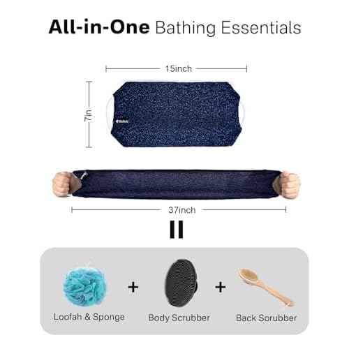 Yiclick Exfoliating Washcloth Towel with Handle, Back Scrubber for Shower, Exfoliating Body Scrubber Exfoliator, Japanese Wash Cloth for Body Scrub, Bath Sponge Loofah Luffa Washer Exfoliator