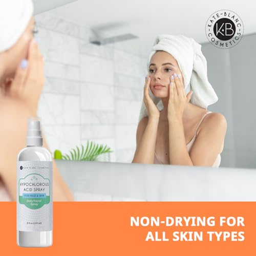 Kate Blanc Cosmetics Hypochlorous Acid Spray for Face and Skin. Gentle Facial Cleanser for Acne-Prone & Sensitive Skin with .02% HOCl (8oz)