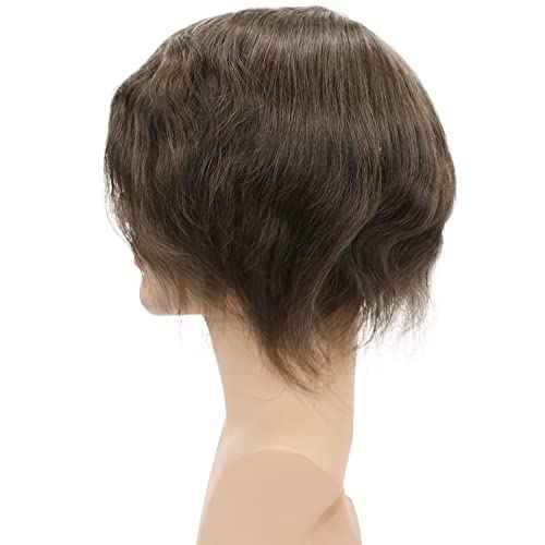 European Human Hair Toupee for Men Soft Full Swiss Lace Hair Replacement System Hairpieces 10"x8" Straight #7 Lightest Brown Color