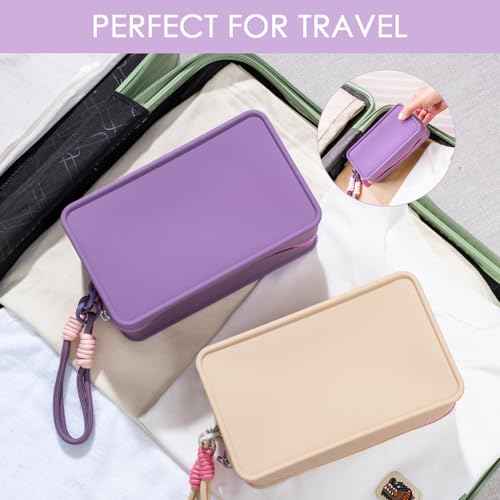 Travistar Silicone Travel Makeup Bag - Large Capacity Make Up Pouch Travel Makeup Organizer Bag Waterproof Toiletry Bag Portable Cosmetic Bag Cute Womens Brush Holder Bag with Zipper Closure Blue