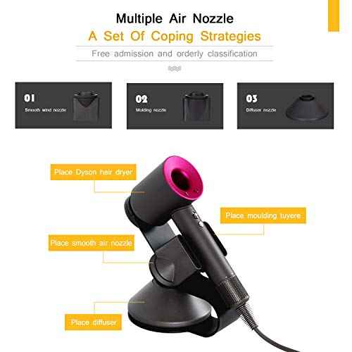 Hairdryer Stand Holder for Dyson,Magnetic Carbon Steel Bracket Power Plug Holder,Bathroom Organizer for Dyson Supersonic Hairdryer, Diffuser and Two Nozzles (Black)