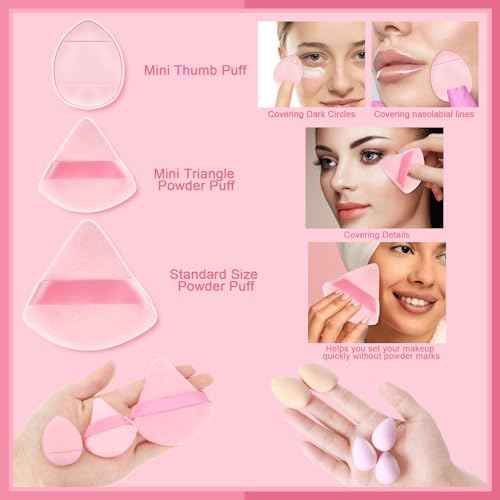 17PCS Makeup Sponge Set with 6PCS Powder Puff, 3PCS Mini Makeup Sponges, 3PCS Foundation Mini Make Up Sponge Puff and 1PCS Make Up Sponges Holder (Pink)