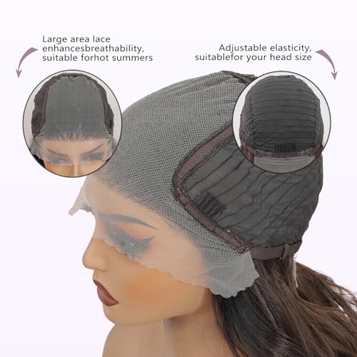 SISgrace Brown 13¡¿6 HD Lace Front Wigs Synthetic Glueless Pre Layered Brown Roots Body Wave Wigs for Women Pre Plucked 18 Inch Tiny Knots Lace Natural Hairline Bob Wig