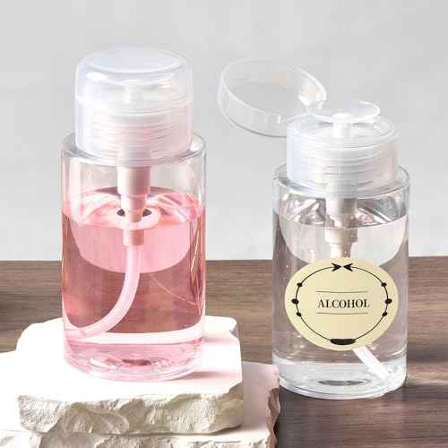 3 Pack Push Down Pump Bottle Dispenser for Makeup Remover, Facial Toner, Micellar Water, Alcohol, Nail Polish Remover Empty Push Top Bottles Containers 6.7oz/200ML