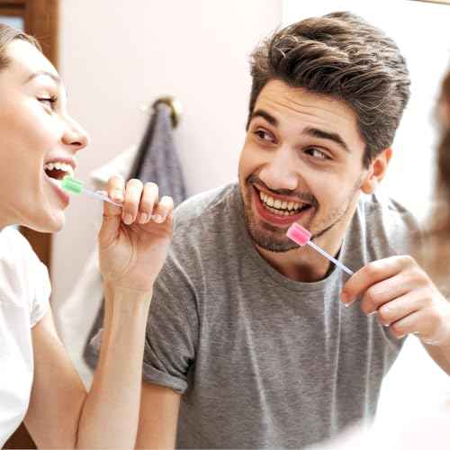 TrelaCo 500 Pcs Toothettes Oral Swabs Bulk Disposable Mouth Cotton Swabs Multicolor Sponge Individually Wrapped for Elderly Adults Oral Cavity Mouth Cleaning(Plum Blossom)