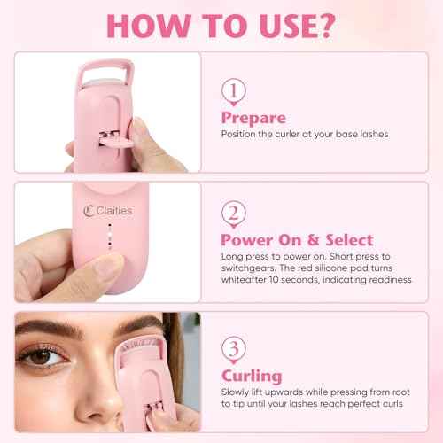 Heated Eyelash Curler - 10s Heat, 3s Curl, Mini Burn-Proof Design with Heat Sensitive Silicone Pad, 24H Hold to Style Natural Eyelashes Dual-Temp Control & Type-C Recharge
