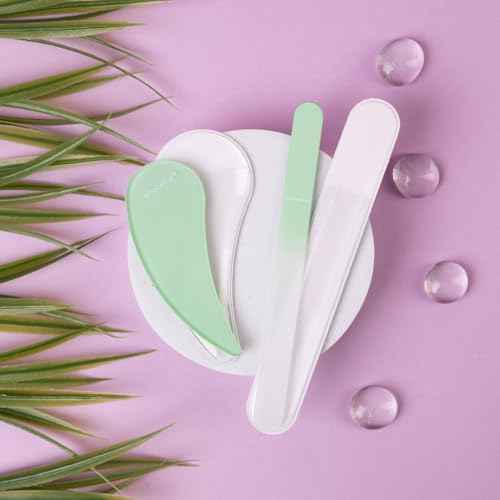 Bona Fide Beauty Curved Glass Nail Files for Natural Nails - 2Pc Czech Glass Nail Tools (Jade Color), Crystal File Set