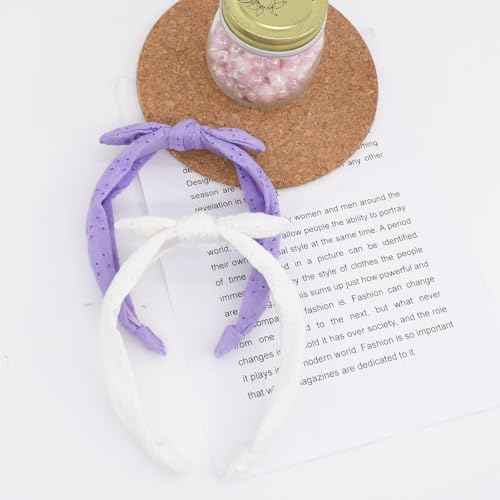 Bow Headbands for Girls Kids, Thin Headband with Bow Women Hair Accessories Fashion Knotted Head Band Non Slip for Toddlers(Purple/White, 2Pcs)