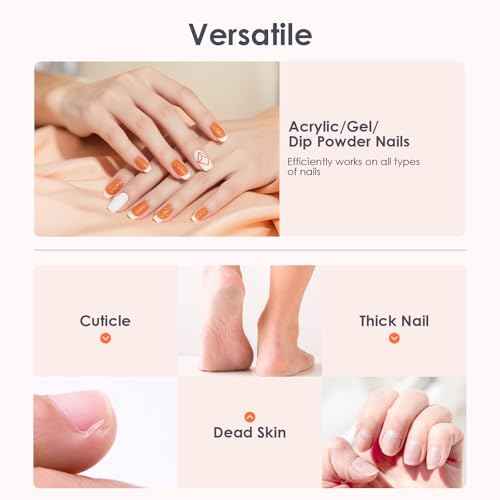 Delanie Electric Nail Drill Machine 35000 RPM, E File for Nails Professional with Magnetic Handpiece Holder, Rechargeable Electric Nail File with 7 bits & 36 Sanding Bands for Manicure Pedicure