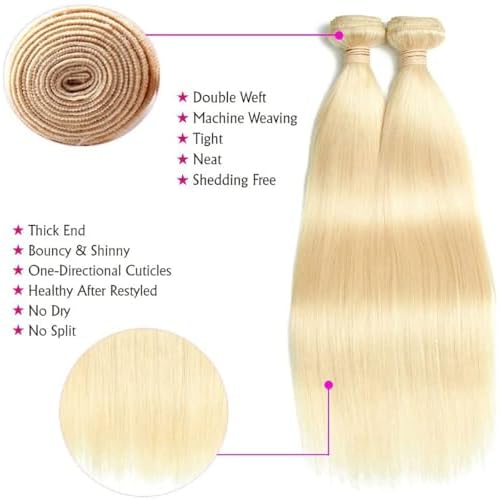 #613 Blonde Bundles Human Hair 20 22 24 Straight Color 613 Human Hair Bundles Blonde Extension 100 Gram Per Bundle 12A Unprocessed Brazilian Remy Hair Virgin Hair for Black Women