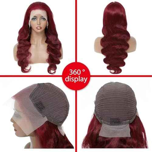 99J Burgundy Wig Human Hair 13x4 Body Wave Lace Front Wigs Human Hair 180 Density Pre Plucked Glueless Wine Red Colored Lace Front Wig for Women 20 Inch