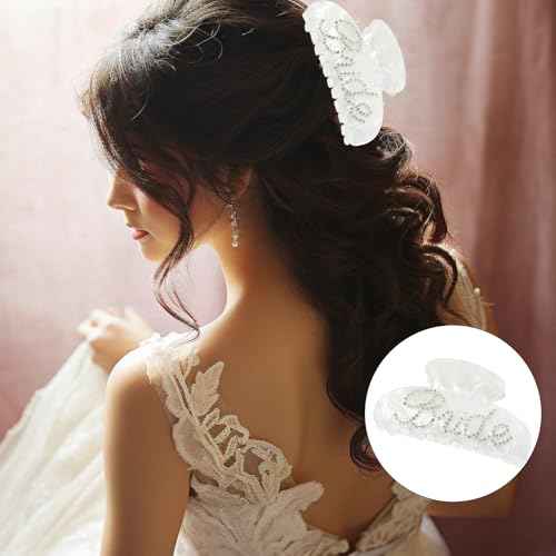 Bride Claw Hair Clip,? Bride White Acrylic Hair Clips with Rhinestone Logo, Bachelorette Party Wedding Birthday Banana Barrettes Hair Decorations for Girl, Trendy Bridal Claws(White)