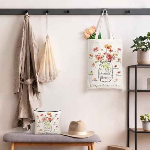 2 Pcs Christmas Speech Therapy Gifts Speech Language Pathologist Tote Bag with Cosmetic Bag Christmas Occupational Therapy Appreciation Gifts for Women St Slp Assistant Therapist