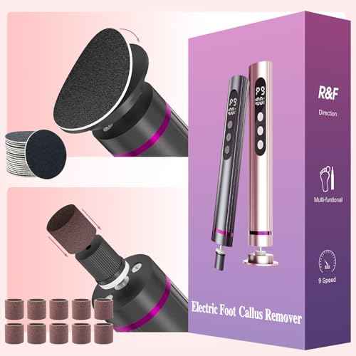 Dermave Electric Foot Callus Remover Cordless, 2 in 1 Wireless Electric Foot File, Adjustable 9 Speed Rechargeable Pedicure Foot Filer Tool w/Sandpaper Discs & Nail Drill Bits, Digital Display (Gray)