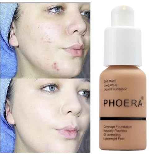 2 Pack PHOERA Foundation 102# Nude 103# Warm Peach,Flawless Soft Matte Liquid Foundation 24 HR Oil Control Concealer Foundation Makeup.
