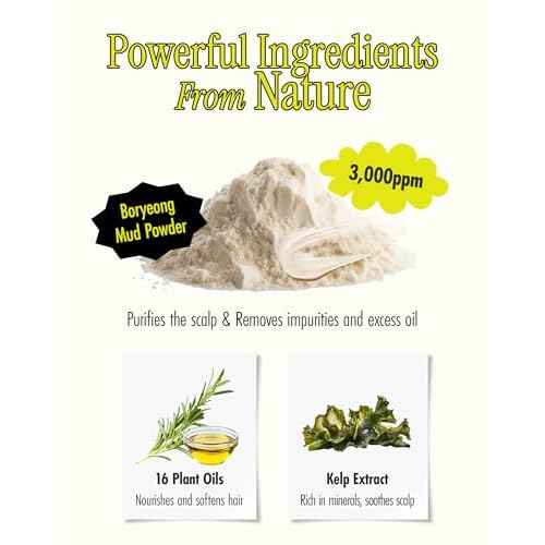 BRMUD Relief Mud Clay Damaged Care Shampoo | ATEEZ Pick | Gentle Damaged Hair Repair Shampoo for Breakage & Thinning Hair w/ 16 Different Plant Oils | for Men & Women (16.9 fl oz)