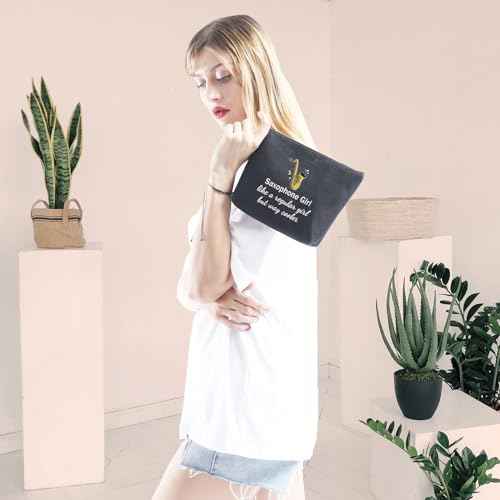 GJTIM Saxophonist Gift Saxophone Player Gift Travel Makeup Bag for Saxophone Lovers (Saxophone Black)