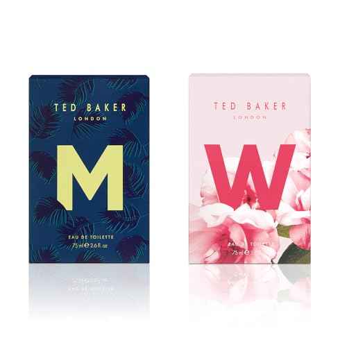 Ted Baker M and W EDT Bundle, Woman and Man Eau De Toilette, Includes M with Unique Notes of Tonka Bean and Musk, W with Notes of Fig Leaf, White Peony and Violet, 2 x 2.54 fl oz