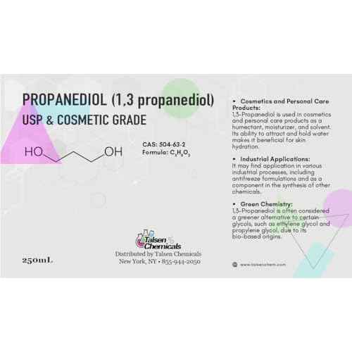 Propanediol PDO Liquid 1,3 (250 mL / 8.45 Ounce) Propanediol 1,3 Cosmetic and USP Grade (8.45, Ounces)