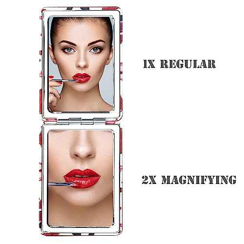 Quality Vanity Compact Makeup Mirror for Girls Women, Stylish Slim Travel Cosmetic Mirrors for Pocket Purse Wallet Handbag, Portable Magnifying Handheld Small Mirror Foldable Cute Lightweight