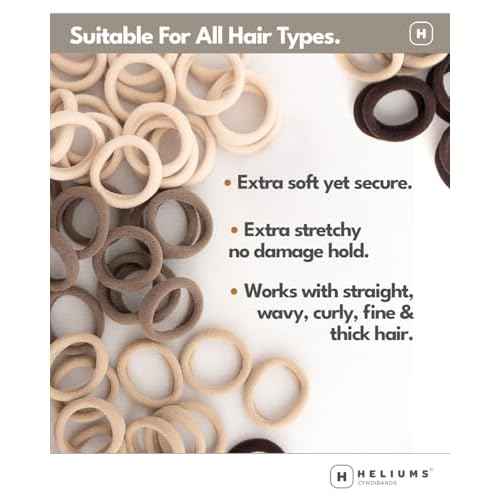Heliums Soft Hair Ties - No Damage Seamless Nylon Fabric Bands, Stretchy Ponytail Holders for Thin & Thick Hair - Standard 1.5 Inch, Neutrals, 20 Pack