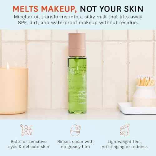 Fig.1 Micellar Oil Cleanser for Face - Makeup Remover Cleansing oil, Facial Cleanser - Squalane & Grapeseed Oil Formula, Cleanse without Clogging Pores, Acne-Prone Facial Skincare, Refillable 3.4 Oz