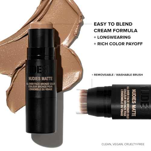 Nudestix Nudies Bronze All Over Matte Bronzing Stick ? 3-in-1 Cream Bronzer for Cheeks, Eyes & Lips with Built-In Brush | Natural Contour & Sun-Kissed Glow