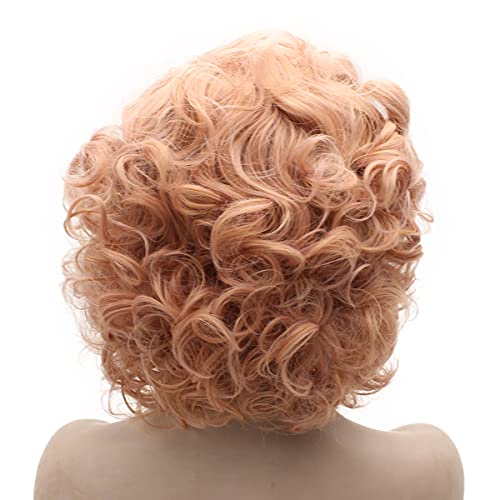 MX angel Short Curly Synthetic Hair Lace Front Rose Pink Wig Heat Friendly Fiber Hair