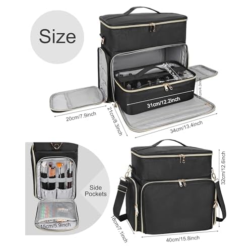 Nail Polish Organizer Case, Large Nail Polish Holder Hold 64 Bottles (15ml/0.5 fl.oz), Large Capacity for Nail Polish, Nail Lamp, Nail Art Accessories, 3 in 1 Storage Bags