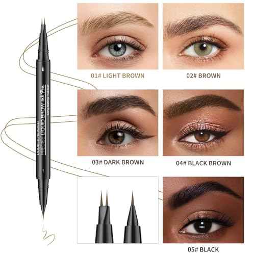 Eyebrow Pencil, 2-in-1 Dual Ended Microblading Eyebrow Pen with 2-Fork-Tip Microblade Eye Brow Pencils for Women Long-lasting & Waterproof Makeup Tool Dark Brown