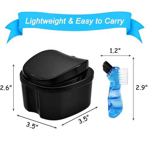 2 Pack Travel Denture Bath Case Set Orthodontic Dental Box Case with Brush, Denture Soaking Cup False Teeth Retainer Container for Clear Braces, Mouth Guard, Night Guard