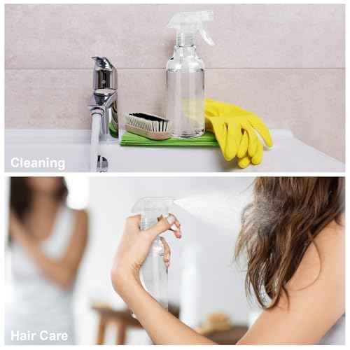 Plastic Spray Bottles, 2-Pack, 16.9 Oz, Mist & Stream, Heavy Duty Spraying, Empty Water Spray Bottle for Cleaning Solutions, Essential Oils, Hair, Plants, BBQ, Cat Dog Behavior Correction (Clear)