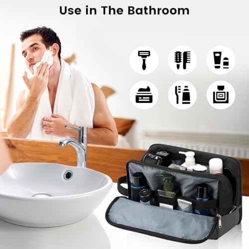 Vorspack Large Travel Toiletry Bag - Water Resistant Toiletry Bag for Men for Bathroom Toiletries Accessories Gifts - Black