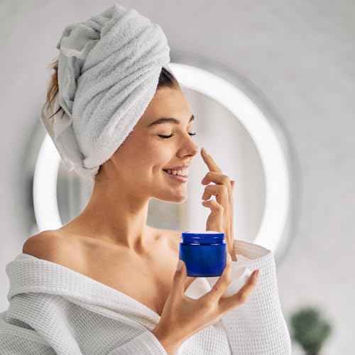 2oz Jars with Lids, Hoa Kinh 24 Pack Blue Glass Jars with Lids Empty Cosmetic Containers Round Airtight Glass Jar with Inner Liners and black Lid for Storing Lotions, Powders, and Ointments