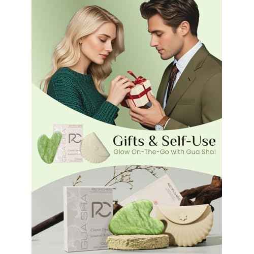 Rena Chris Gua Sha Facial Tools, Xiuyan Jade Stone Guasha Tool for Face Massage, Manual Facial Massager Tool for Jawline Sculpting and Puffiness Reduction with Silicone Case (Green)