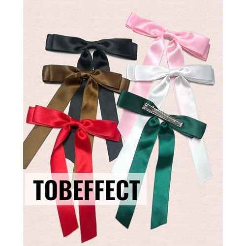 Tobeffect Hair Bows for Women Girls Satin Ribbon Bow, Cute Bow Hair Accessories 10PCS Multicolor