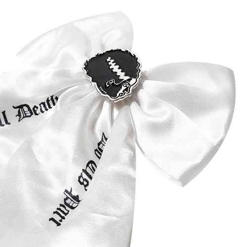 LUV HER Universal Monsters - Gothic Jewelry Long Tail Silk Alike Premium Feel Hair Bow for Girls with Alligator Clip with Charm - Hair Accessory, Ages 3+